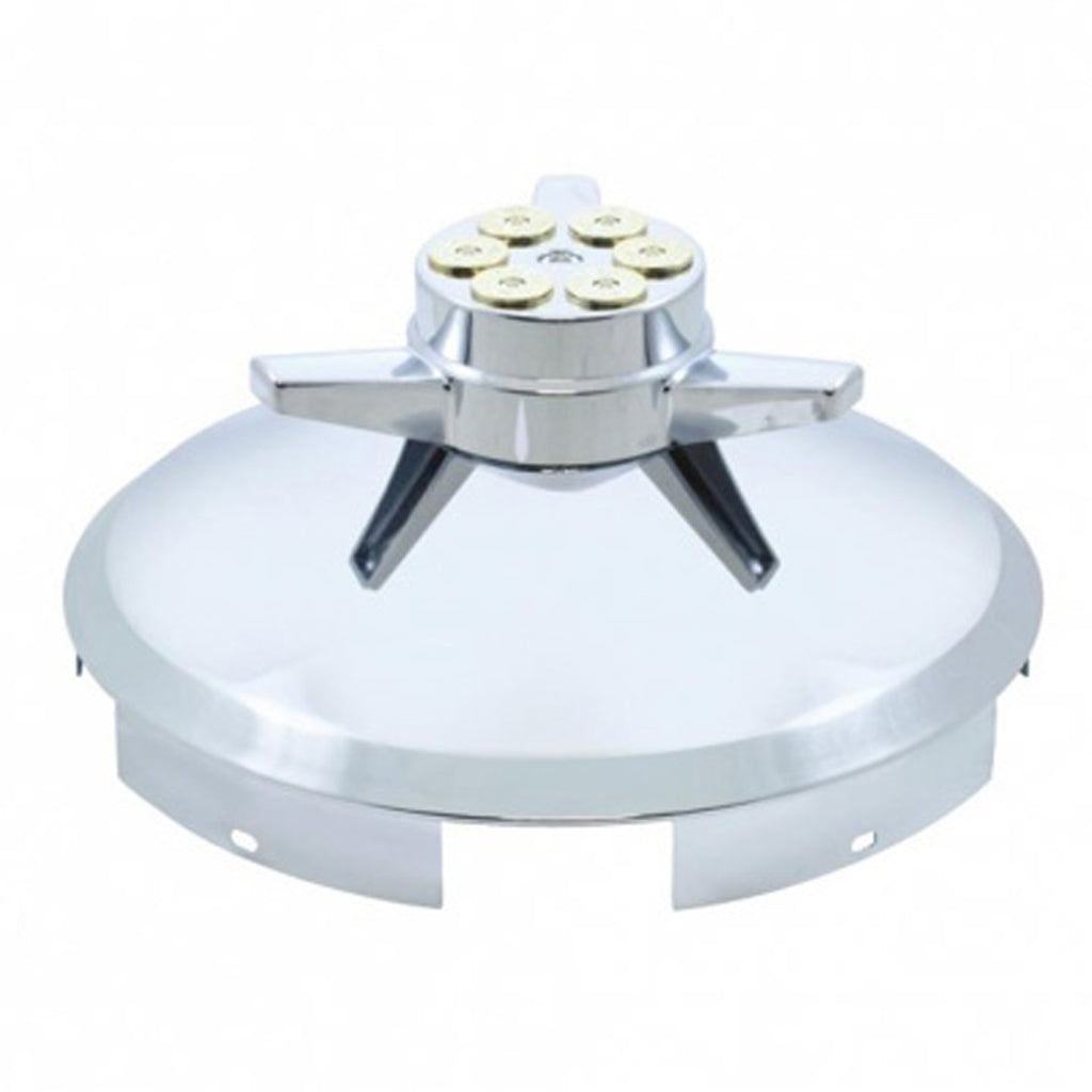 United Pacific - 5 Even Notched Chrome Front Hubcap With Gun Cylinder Spinner - 1" Lip
