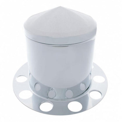 Chrome Pointed Rear Axle Cover 3PC Kit For 1-1/2" Nut Cover - Steel or Aluminum Wheel (10 holes)