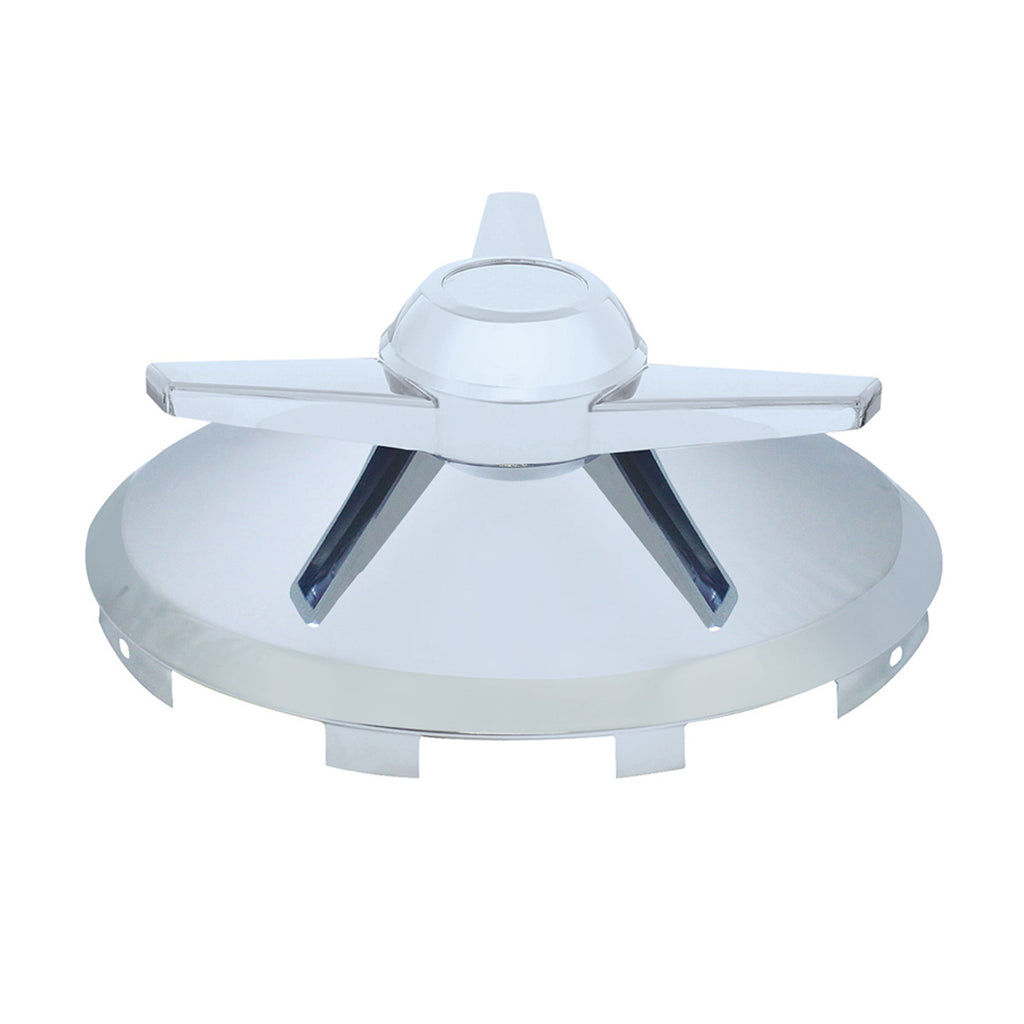 Universal Chrome Front Hubcap w 3 Extra Large Bar Straight Spinner - 7/16" Lip