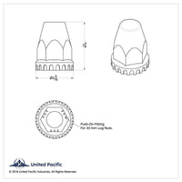 United Pacific - 33mm x 2-3/4" Chrome Plastic Original Nut Covers - Push-On