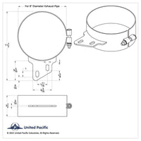 United Pacific - 6", 7" or 8" Stainless Butt Joint Exhaust Clamp - Angled Bracket