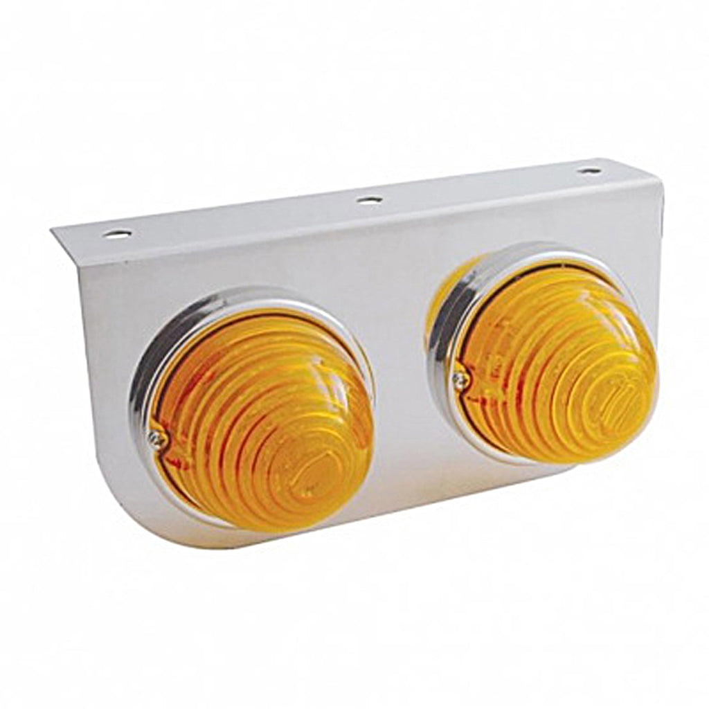 United Pacific - Stainless Light Bracket With 2 X 17 LED Beehive Lights - Amber LEDs/Amber or Clear Lens