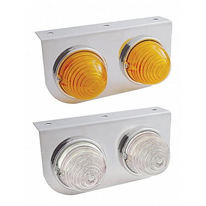 United Pacific - Stainless Light Bracket With 2 X 17 LED Beehive Lights - Amber LEDs/Amber or Clear Lens