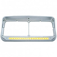 Chrome Rectangular Dual Headlight Bezel With Visor & 19 LED Light Bar (Amber LED/Clear Lens)