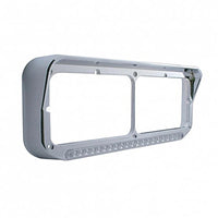 Chrome Rectangular Dual Headlight Bezel With Visor & 19 LED Light Bar (Amber LED/Clear Lens)