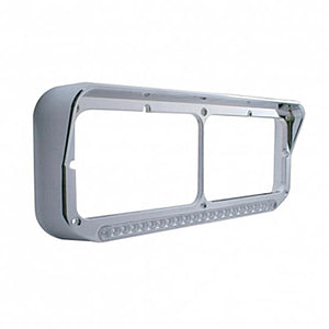 Chrome Rectangular Dual Headlight Bezel With Visor & 19 LED Light Bar (Amber LED/Clear Lens)