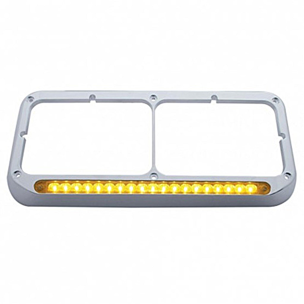 United Pacific - Chrome Rectangular Dual Headlight Bezel With 19 LED Light Bar - Amber LED/Amber
