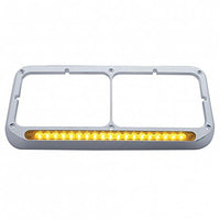 United Pacific - Chrome Rectangular Dual Headlight Bezel With 19 LED Light Bar - Amber LED/Amber