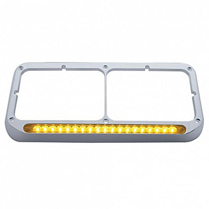 United Pacific - Chrome Rectangular Dual Headlight Bezel With 19 LED Light Bar - Amber LED/Amber