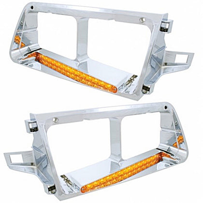 14 LED Headlight Bezel For 1989-2009 Freightliner FLD - Driver or Passenger Side (Amber LED/Amber)