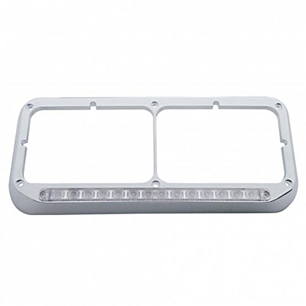 United Pacific - 14 LED Chrome Rectangular Dual Headlight Bezel - White LED/Clear Lens