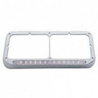 United Pacific - 14 LED Chrome Rectangular Dual Headlight Bezel - White LED/Clear Lens