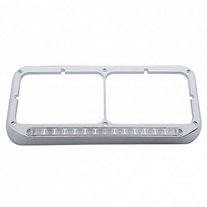 United Pacific - 14 LED Chrome Rectangular Dual Headlight Bezel - White LED/Clear Lens
