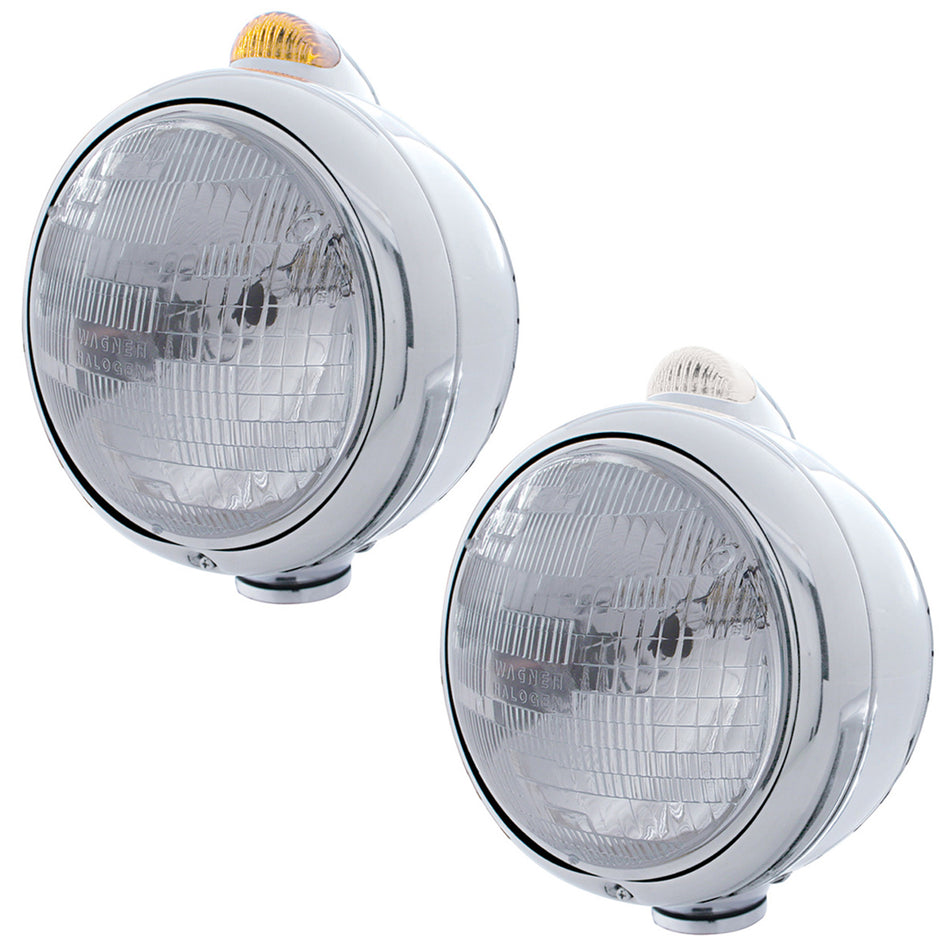Stainless Steel Guide 682-C Headlight H6024 & Dual Mode LED Signal (Amber or Clear Lens)