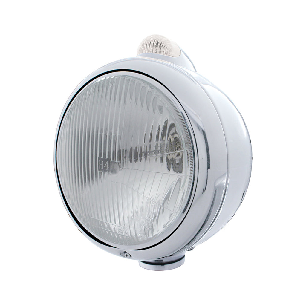 United Pacific - Stainless Steel Guide 682-C Headlight H4 & Dual Mode LED Signal - Clear Lens