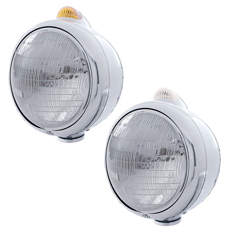 United Pacific - Chrome Guide 682-C Headlight 6014 & Dual Mode LED Signal (Amber or Clear Lens)
