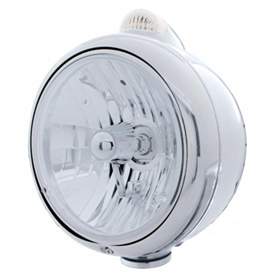 United Pacific - Chrome Guide 682-C Headlight Crystal H4 & Dual Mode LED Signal (Amber LED/Clear Lens)