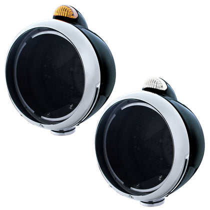 Black Guide 682-C Headlight No Bulb With Dual Mode LED Signal - Amber LEDs (Amber or Clear Lens)