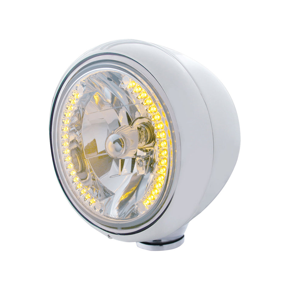 United Pacific - Stainless Steel Guide 682-C Style Headlight H4 Bulb With 34 Amber LED