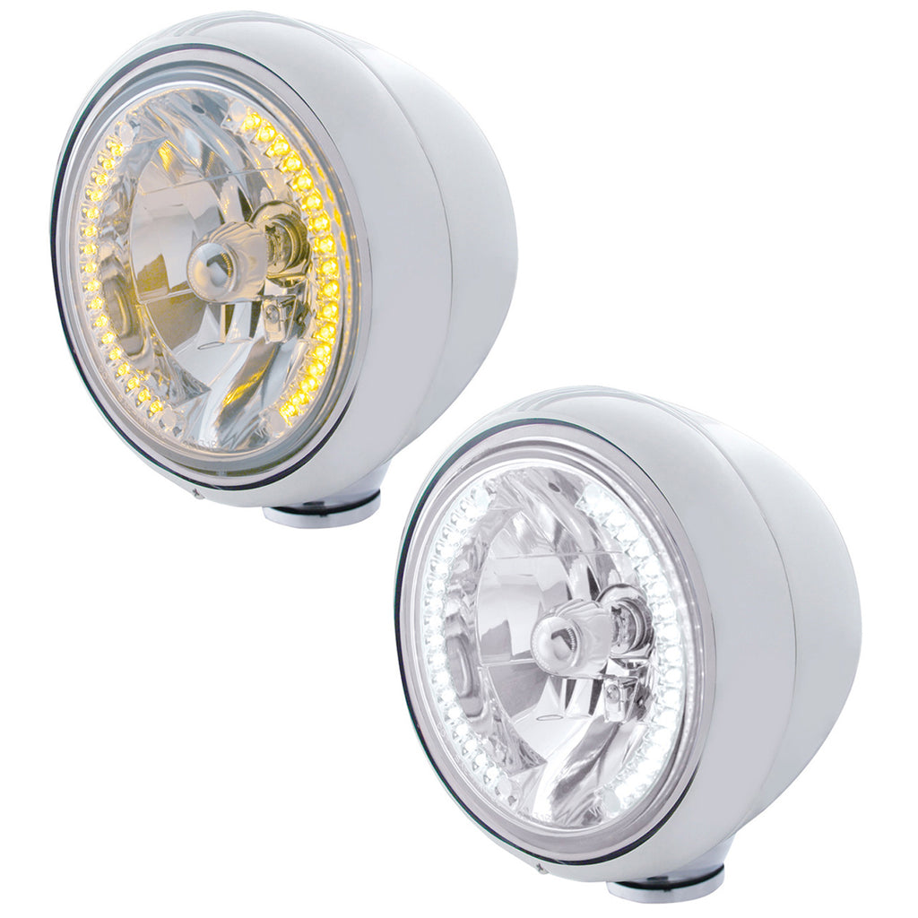 United Pacific Chrome Guide 682C Style Headlight H4 Bulb With 34 Am