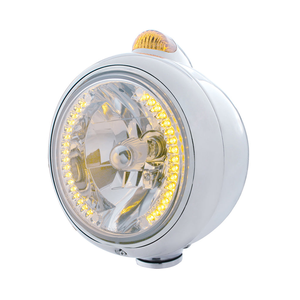 Stainless Steel Guide 682-C Headlight H4 With Amber LED & Dual Mode LED Signal (Amber or Clear Lens)
