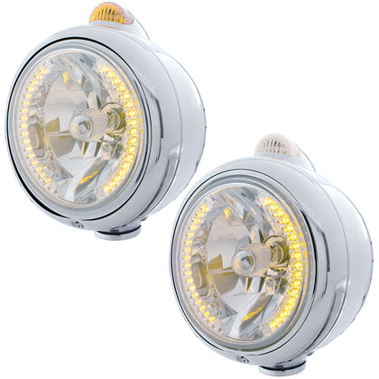 Chrome Guide 682-C Headlight H4 With Amber LED & Dual Mode LED Signal - Amber LEDs (Amber or Clear Lens)