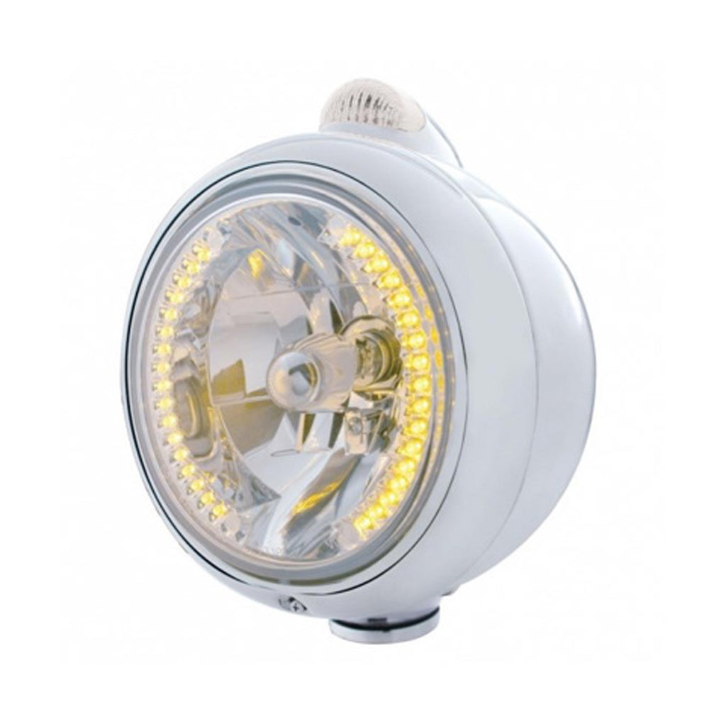 Chrome Guide 682-C Headlight H4 With 34 Amber or White LEDs & LED Signal (Clear Lens)