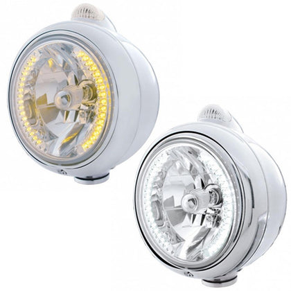 Chrome Guide 682-C Headlight H4 With 34 Amber or White LEDs & LED Signal (Clear Lens)