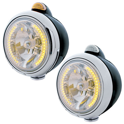 Black Guide 682-C Headlight H4 With Amber LED & Dual Mode LED Signal - Amber LEDs (Amber or Clear Lens)