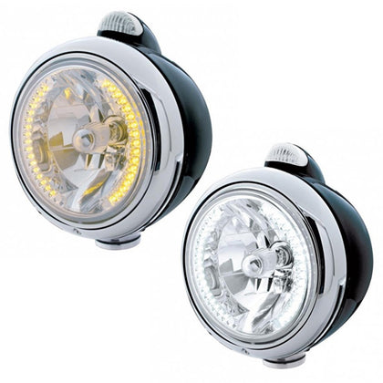 Black Guide 682-C Headlight H4 With 34 Amber or White LEDs & LED Signal (Clear Lens)