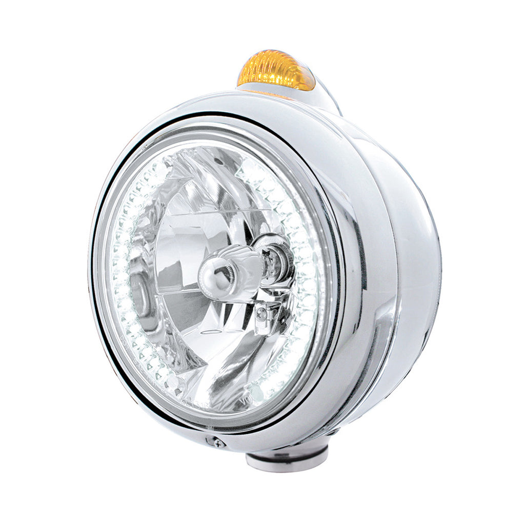 Stainless Steel Guide 682-C Headlight H4 With White LED & Dual Mode LED Signal - White LEDs (Amber or Clear Lens)