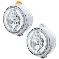 Stainless Steel Guide 682-C Headlight H4 With White LED & Dual Mode LED Signal - White LEDs (Amber or Clear Lens)