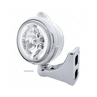 Stainless Steel Guide 682-C Headlight H4 With 34 Amber or White LEDs & LED Signal (Clear Lens)