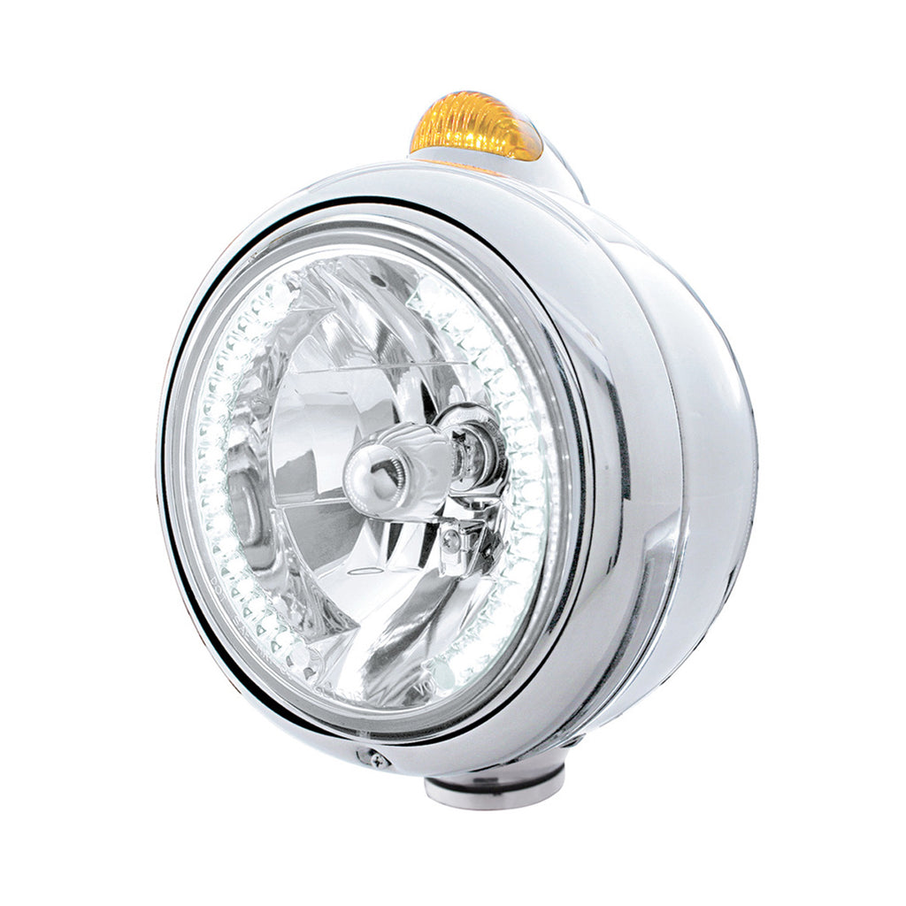 Chrome Guide 682-C Headlight H4 With White LED & Dual Mode LED Signal - White LED (Amber or Clear Lens)