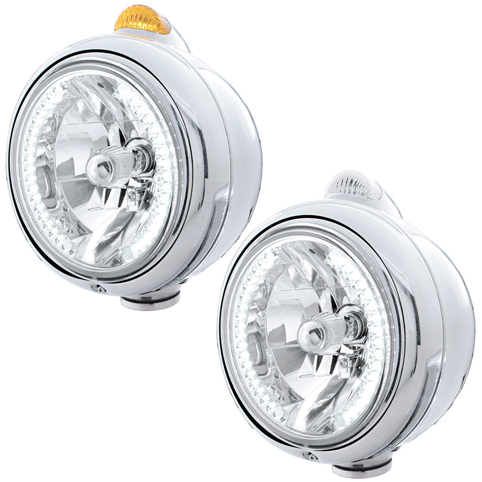 Chrome Guide 682-C Headlight H4 With White LED & Dual Mode LED Signal - White LED (Amber or Clear Lens)