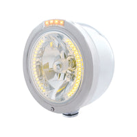 Stainless Steel Bullet Half Moon Headlight H4 With Amber LED & Dual Mode LED Signal (Amber or Clear Lens)