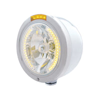 Stainless Steel Bullet Half Moon Headlight H4 With Amber LEDs & Signal (Amber or Clear Lens)