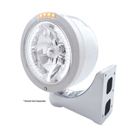 Stainless Steel Bullet Half Moon Headlight H4 With White LED & Dual Mode LED Signal (Amber or Clear Lens)