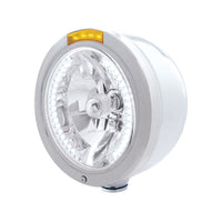 United Pacific - Stainless Steel Bullet Half Moon Headlight H4 With White LED & Signal (Amber or Clear Lens)