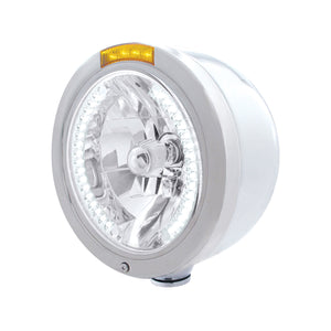United Pacific - Stainless Steel Bullet Half Moon Headlight H4 With White LED & Signal (Amber or Clear Lens)