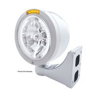 United Pacific - Stainless Steel Bullet Half Moon Headlight H4 With White LED & Signal (Amber or Clear Lens)