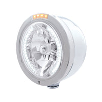 United Pacific - Stainless Steel Bullet Half Moon Headlight H4 With White LED & Signal (Amber or Clear Lens)