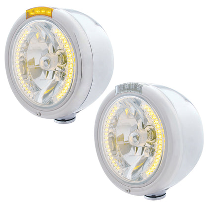 Stainless Steel Classic Half Moon Headlight H4 With Amber LED & Dual Mode LED Signal (Amber or Clear Lens)