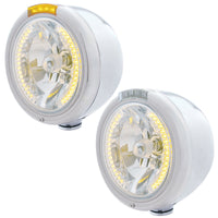 United Pacific - Stainless Steel Classic Half Moon Headlight H4 w Amber LEDs & Signal (Amber or Clear Lens)