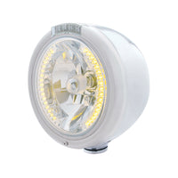 United Pacific - Stainless Steel Classic Half Moon Headlight H4 w Amber LEDs & Signal (Amber or Clear Lens)