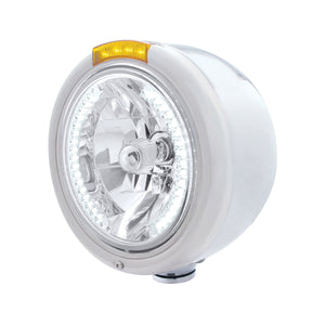 Stainless Steel Classic Half Moon Headlight H4 With White LED & Signal (Amber or Clear Lens)