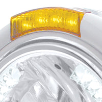 Stainless Steel Classic Half Moon Headlight H4 With White LED & Signal (Amber or Clear Lens)