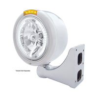 Stainless Steel Classic Half Moon Headlight H4 With White LED & Signal (Amber or Clear Lens)