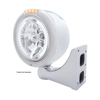 Stainless Steel Classic Half Moon Headlight H4 With White LED & Signal (Amber or Clear Lens)