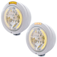 Stainless Steel Bullet Classic Headlight H4 With Amber LED & Dual Mode LED Signal (Amber or Clear Lens)